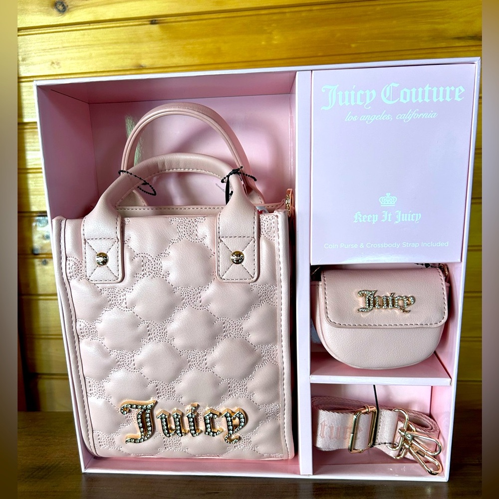 Y2K Juicy Couture Taking the Lead 3 Piece Set - Pink Diamond Tote & Coin Purse